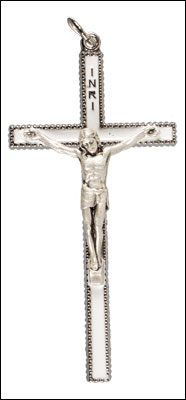 Metal/White Enamel Crucifix 3 1/2  inch   (10204)