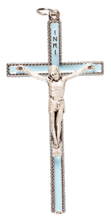 Metal/Blue Enamel Crucifix 3 1/2  inch   (10205)