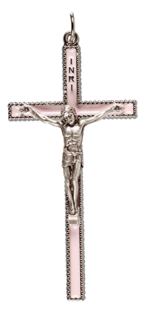 Metal/Pink Enamel Crucifix 3 1/2  inch   (10206)