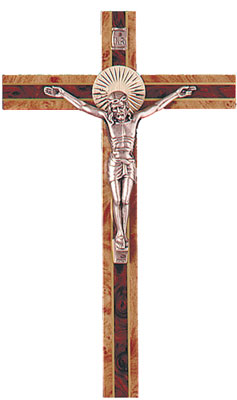 Wood hanging Crucifix/2 Tone  8 inch   (1044)