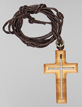 Small Olive Wood Cross 1 1/4 inch with 28 inch Cord   (12050)