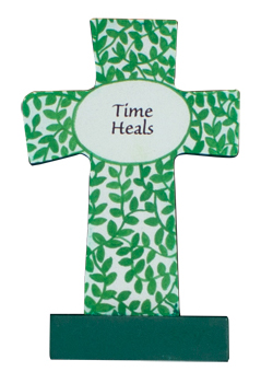 Wood Message Cross 3 1/2 inch/Time Heals   (12540)