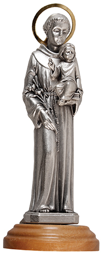 Metal Statue/St.Anthony/Olive Wood Base   (54901)