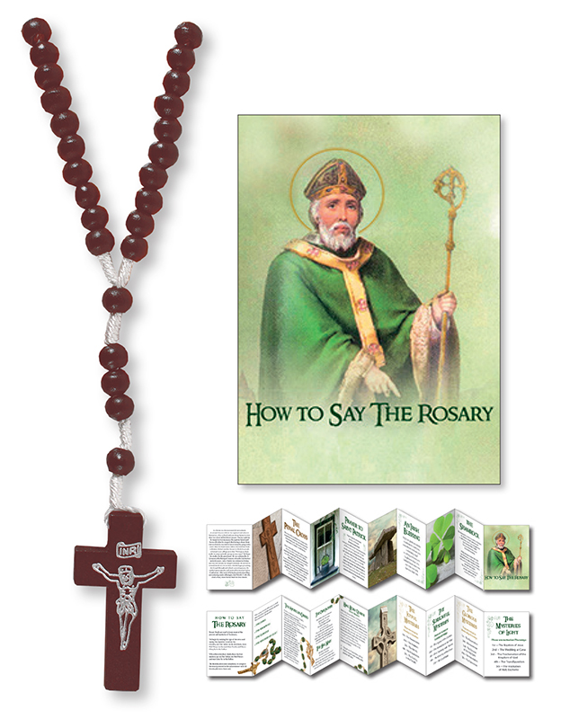 Wood Corded Rosary/Leaflet - Brown  (60158)
