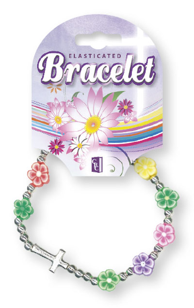 Resin Bracelet/Coloured Petal Beads/Cross   (64530)