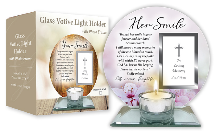 Glass Votive Light Holder/Photo Plaque/Her Smile (87464)
