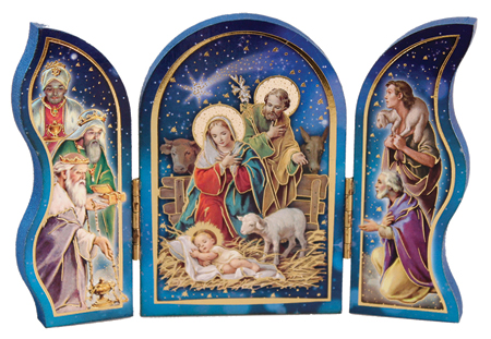 Wood Nativity/Triptych/Gold Foil Highlights   (89176)