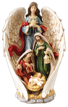 Resin Nativity Holy Family & Angel - 10 inch   (89684)