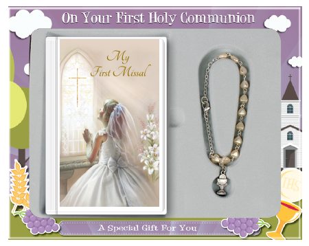 Communion Gift Set/Girl With Rosary Bracelet   (C5163)