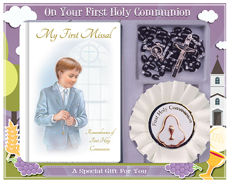 Communion Gift Set/Boy/Black Rosary   (C5193)
