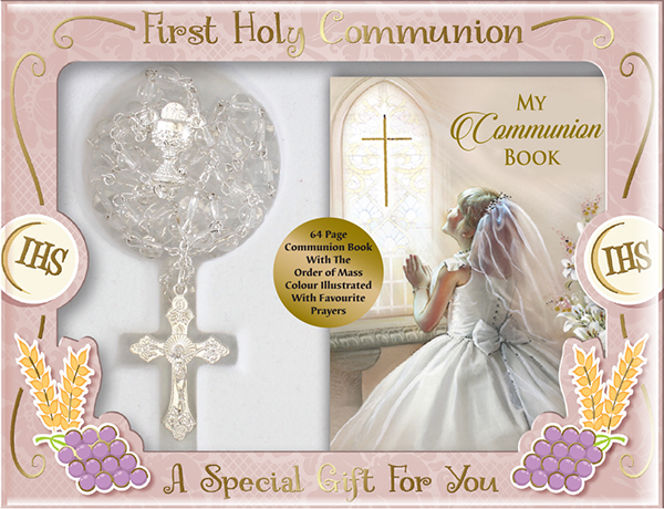 Communion Glass Rosary/Girl Prayer Book   (C6042)