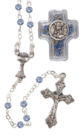 Communion Glass Rosary/Blue   (C61181)