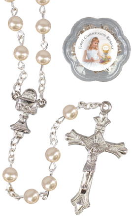 Communion Glass Rosary/Imitation Pearl   (C61223)