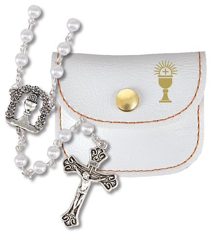 Communion Rosary/Imit.White Pearl In Purse   (C61620)