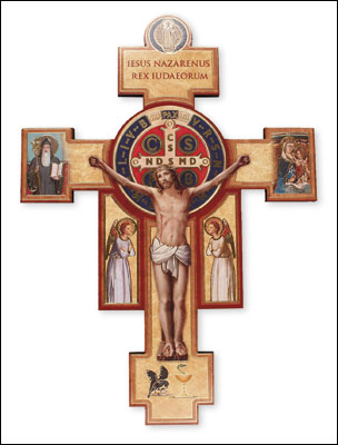 St.Benedict Wood Cross/ 9 inch Gold Highlights   (10178)