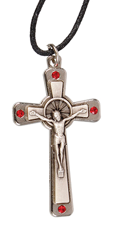 Crucifix 1 1/2  inch Metal/Ruby/Swarovski Crystal   (10274)