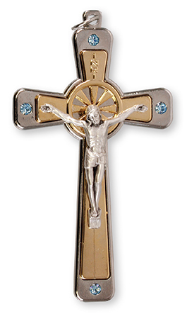 Crucifix 3 1/2  inch Metal/Blue/Swarovski Crystal   (10281)