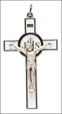Metal/White Enamel Crucifix 3  inch   (10291)