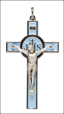Metal/Blue Enamel Crucifix 3  inch   (10292)