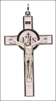 Metal/Pink Enamel Crucifix 3  inch   (10293)
