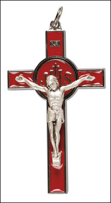 Metal/Red Enamel Crucifix 3  inch   (10298)