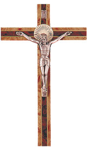 Wood hanging Crucifix/2 Tone  6 inch   (1043)