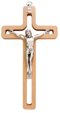 Beech Wood Crucifix/Cut Out Shape/8 inch   (10569)