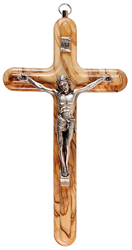 Olive Wood Embossed Crucifix 6 inch   (10665)