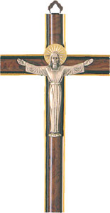Wood Crucifix/ Metal Risen Christ 8 inch   (1082)