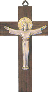 Wood Crucifix 8 inch/Metal Risen Christ   (1084)