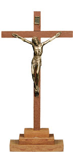 Wood Standing Crucifix 7 inch/Brass Corpus   (11341)