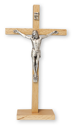 Beech Wood Standing Crucifix 6 3/4 inch/Metal Corpus   (11572)