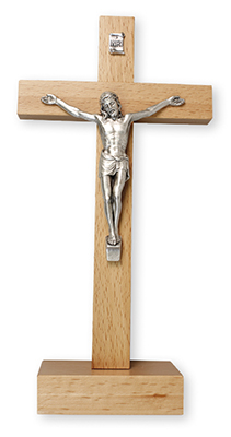 Pear Wood Standing Crucifix 8 1/2 inch/Metal Corpus   (11576)