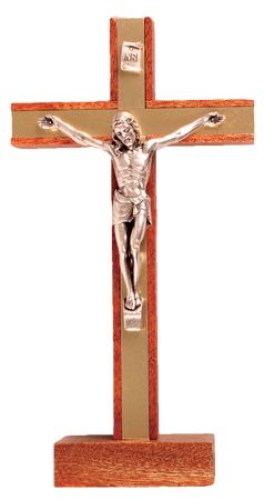 Mahogany Wood Standing Crucifix 6 1/2 inch   (11580)
