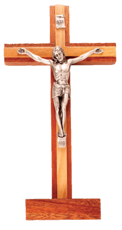 Mahogany Standing Crucifix 6 1/2 inch/Metal Corpus   (11593)