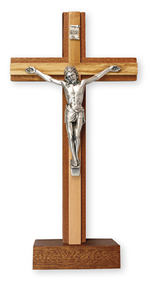 Mahogany Standing Crucifix 8 1/2 inch/Metal Corpus   (11594)