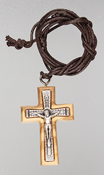 Small Olive Wood Crucifix 1 1/2 inch with 28 inch Cord   (12055)