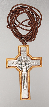 Small Olive Wood St. Benedict Crucifix 2 inch with 28 inch   (12058)