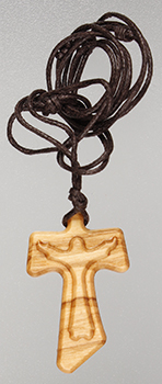 Small Olive Wood Tau Cross 1 1/2 inch with 28 inch Cord   (12077)
