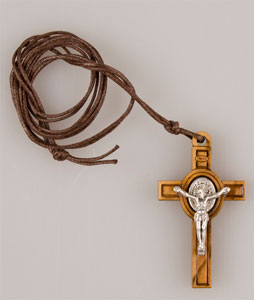 Olive Wood St. Benedict Crucifix 1 3/4 inch With 32 inch Cord   (12088)