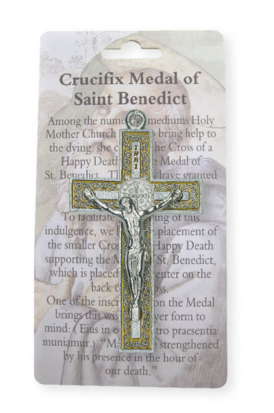 Metal/Brown Enamel Benedict Crucifix 3  inch   (1214/BR)