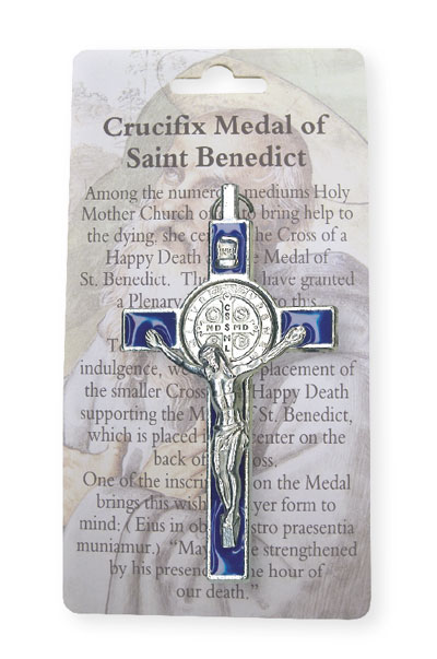 Metal/Blue Enamel Benedict Crucifix 3 inch   (1216/BL)