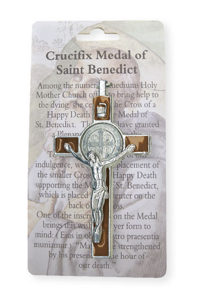 Metal/Brown Enamel Benedict Crucifix  3 inch   (1216/BR)