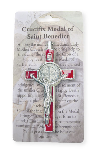 Metal/Red Enamel Benedict Crucifix 3 inch   (1216/RED)