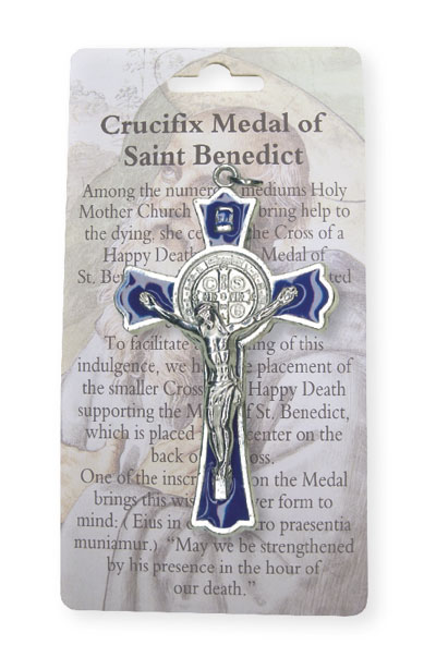 Metal/Blue Enamel Benedict Crucifix 3 inch   (1217/BL)