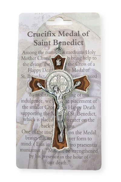 Metal/Brown Enamel Benedict Crucifix 3 inch   (1217/BR)