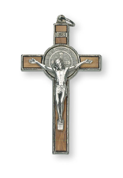 Benedict Crucifix/Olive Wood/Metal - 3 inch   (1232)