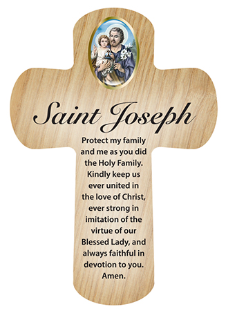Wood Pocket Cross 3 1/4 inch/Saint Joseph   (12436)