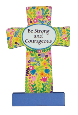 Wood Message Cross 3 1/2 inch/Strong/Courageous   (12541)