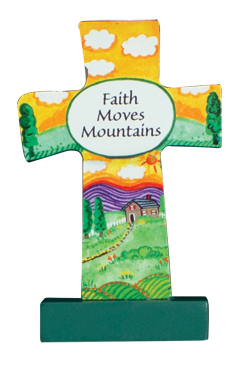 Wood Message Cross 3 1/2 inch/Faith/Mountains   (12544)
